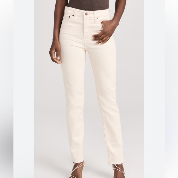 Ag Adriano Goldschmied Pants - AG Adriano Goldschmied Saige High Rise Straight Jeans Cream Size 26 Raw Hem